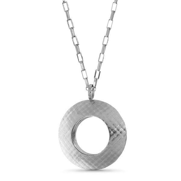 Signature Large and Short Pendant: Fibril™ Textured Hollowform Necklace
