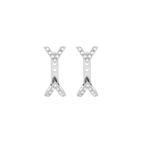 Diamond Dagger Studs with Ear Jackets | White Gold
