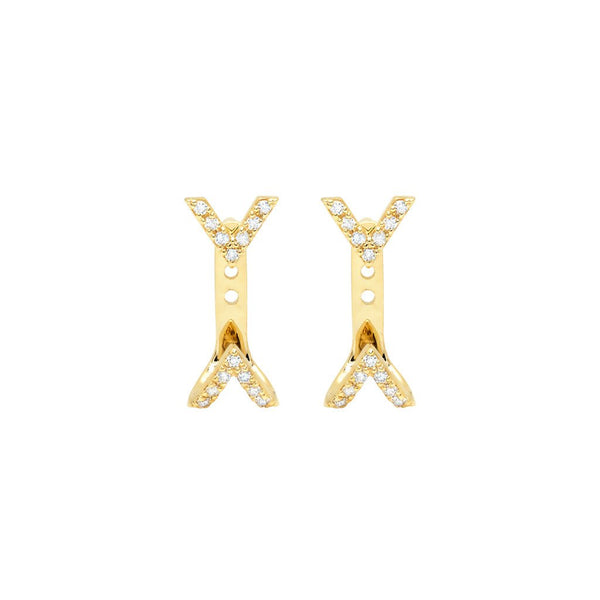 Diamond Dagger Studs with Ear Jackets | Yellow Gold