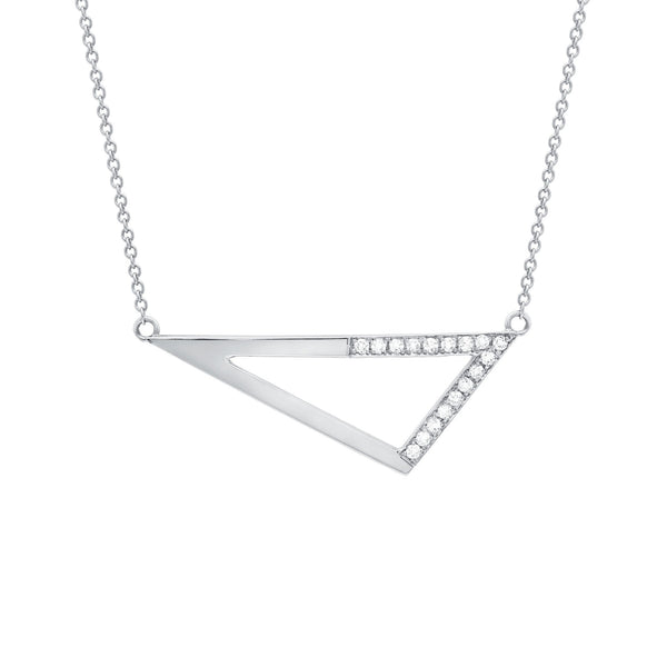 Medium Half Diamond Triangle Necklace | White Gold