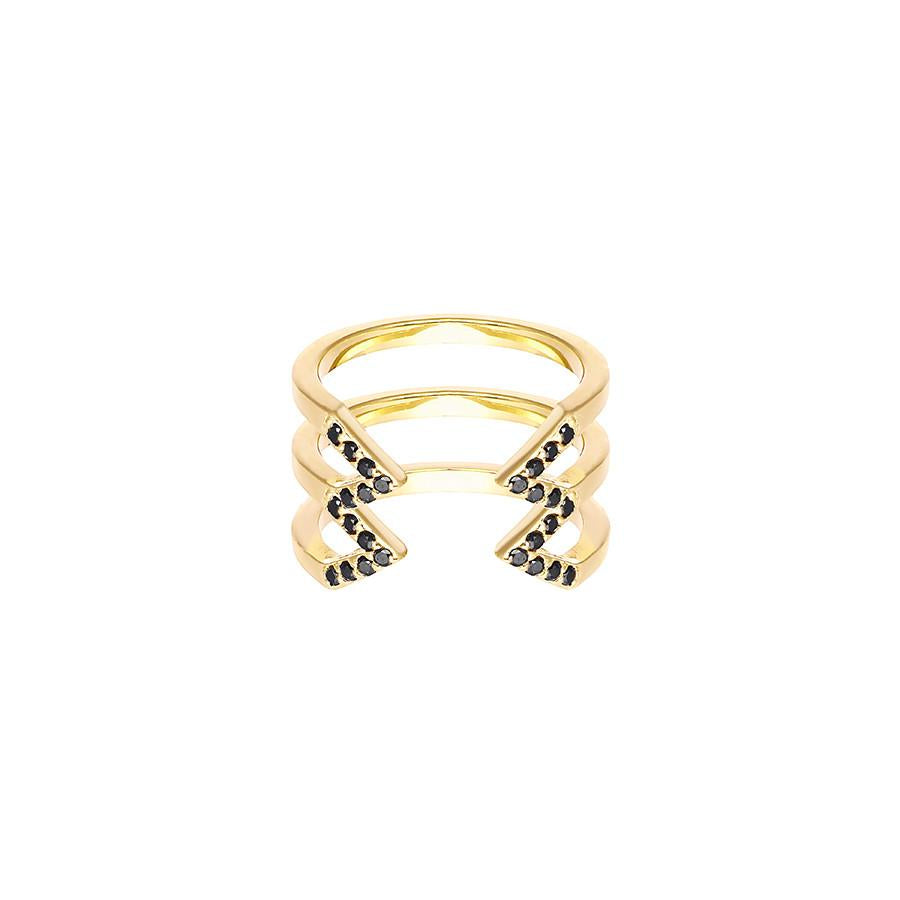 Black Diamond Stacked Dagger Ring - Midi | Yellow Gold