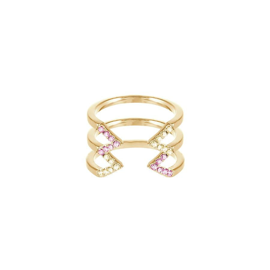 Yellow and Pink Sapphire Stacked Dagger Ring - Midi | Yellow Gold