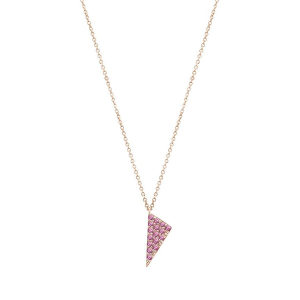 Pink Sapphire Triangle Charm Necklace | Rose Gold