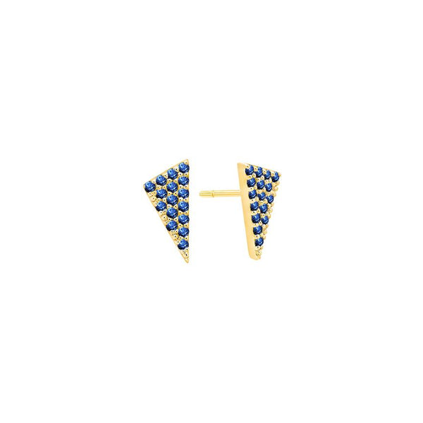Blue Sapphire Triangle Studs | Yellow Gold