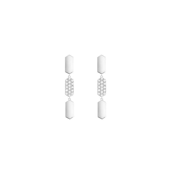 3 Tiered Diamond Center Marquis Earrings | White Gold