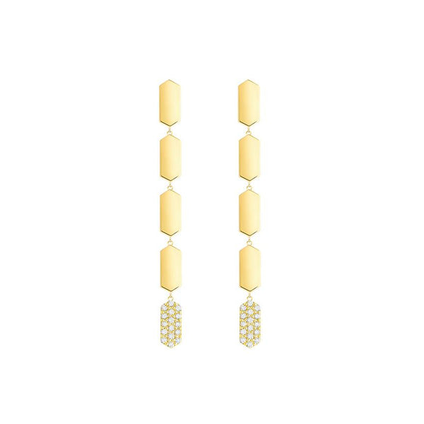 5 Tiered Diamond Drop Marquis Earrings | Yellow Gold