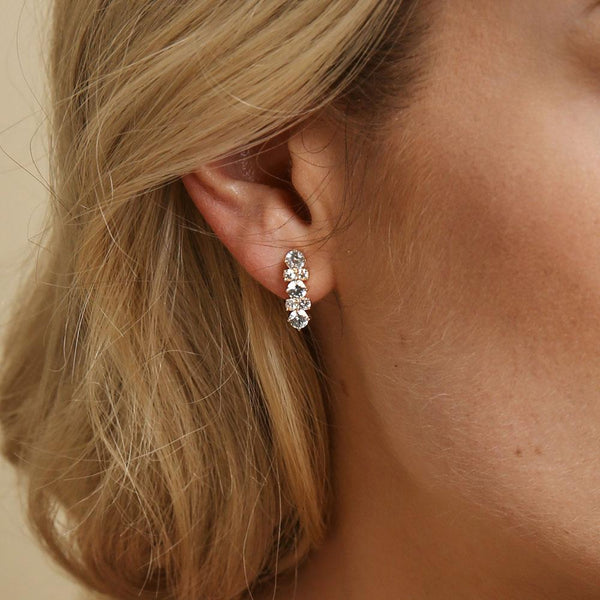 Pure Gemstone White Sapphire Bar Stud Earrings