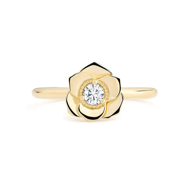 Flower Milgrain Engagement Ring in Yellow Gold