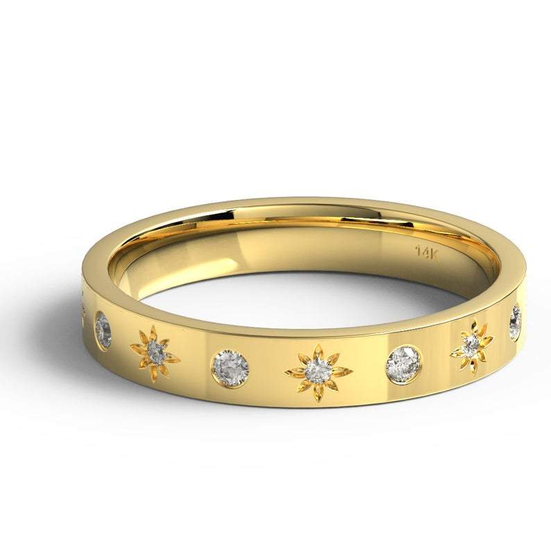 Engraved Star Accent Ring