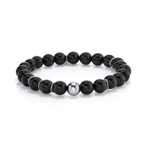 Mr. LOWE Onyx Bracelet with Silver Bead and Silver Discs