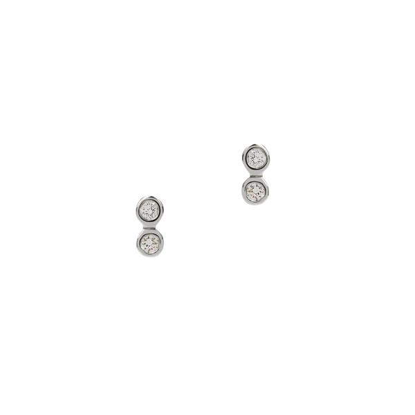 Diamond Tiny Double Tube Studs - Sterling Silver