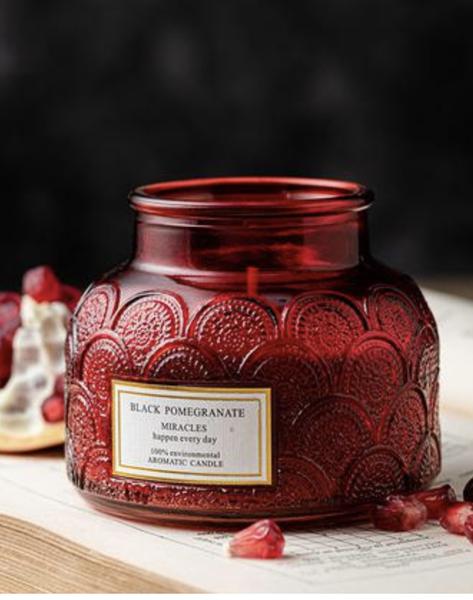 Black Pomegranate Soy Wax Candle - "Miracles Happen Every Day"