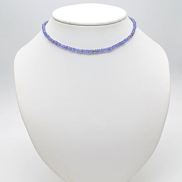 Faceted Tanzanite Bead Adjustable length Necklace, 14k Yellow Gold