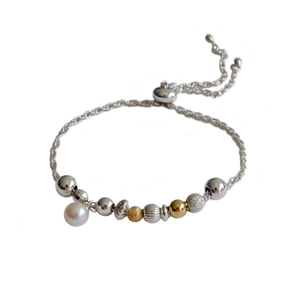 ORB adjustable bracelet - silver, gold & pearl