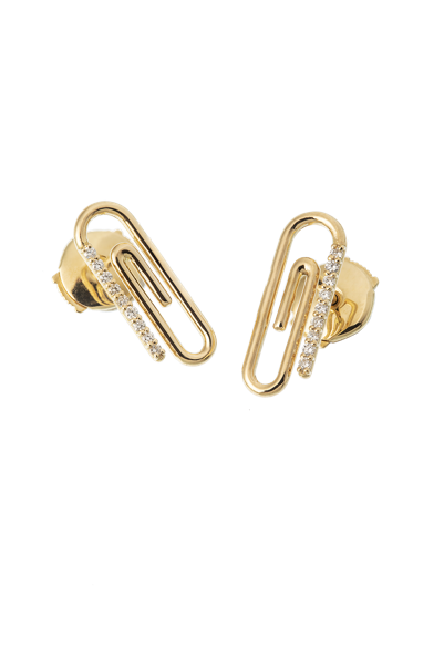 "Paper Clip" Studs Earrings with Diamonds