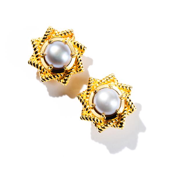 Starry Night Pearl Post Earrings - 14kt yellow gold