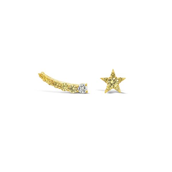 Yellow Star Sapphires Diamond Gradient Yellow Gold Climbers Earrings