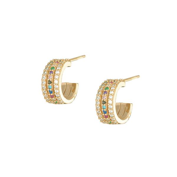 Rainbow Triple Hoops earrings - Gold Plated