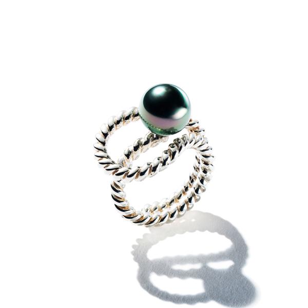 Sandstorm Ring I with Tahitian Pearl - Sterling Silver