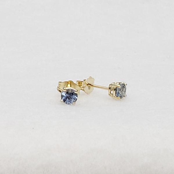Blue Sapphire Stud Earrings Mounted in 14k Yellow Gold