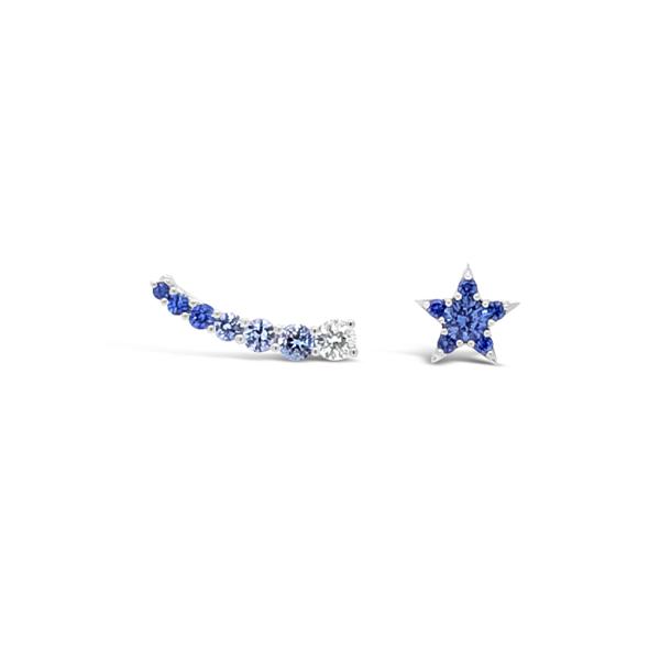 Blue Star Sapphires Gradient White Gold Climbers Earrings