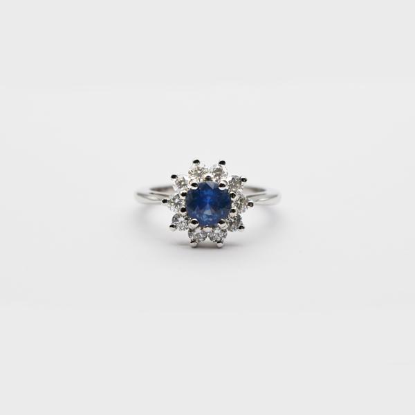 Cornflower Blue Sapphire & Diamond Surround Ring