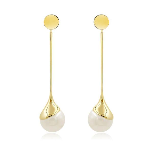 Devotion Long Dangle Pearl Earring in 18k Gold