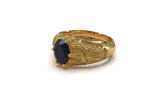 14K Blue Sapphire Gold Ring 14K Yellow Gold Heavy Gold Sapphire Ring