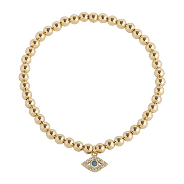 Turquoise Evil Eye Charm on a Gold-filled Beaded Bracelet