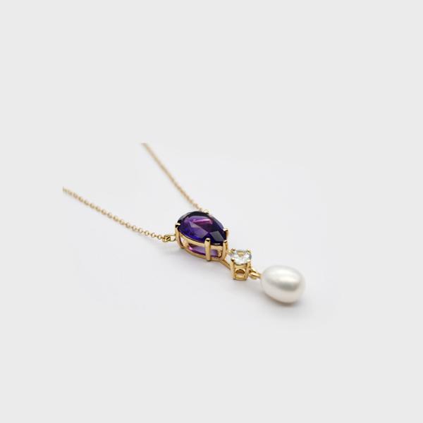 Amethyst, Zircon & Baroque Pearl Drop Necklace