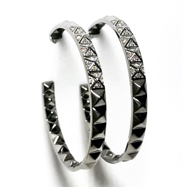 Silver Pave Diamond Faceted Hoop