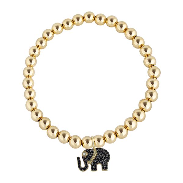 Black Crystal Elephant on a Gold-Filled Beaded Bracelet