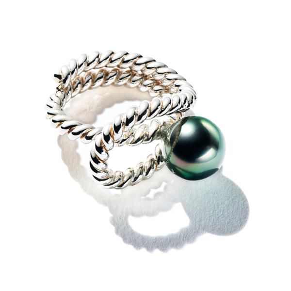 Sandstorm Ring I with Tahitian Pearl - Sterling Silver
