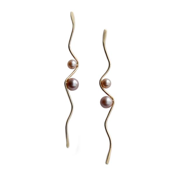 SILHOUETTE wave earrings, 9ct gold with blush pearls