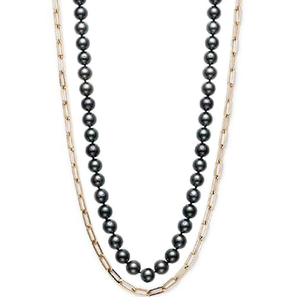 SMALL PAPER CLIP LINK CHAIN AND PEARL DOUBLE NECKLACE