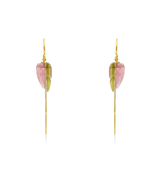 CARVED PINK TOURMALINE EARRINGS - ONE OF A KIND