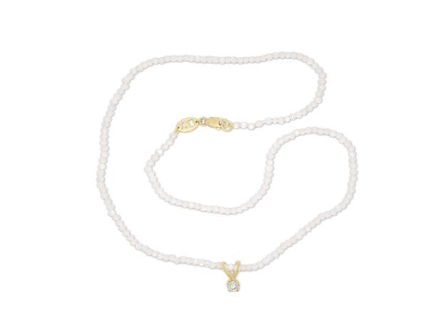 Diamond Bunny and White Shell Stone Necklace