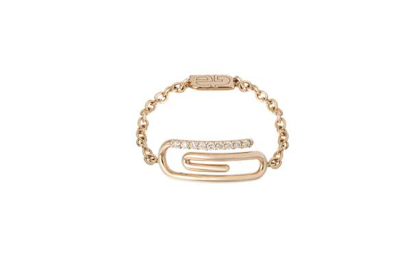 "Paper Clip" Chain Ring with Diamonds