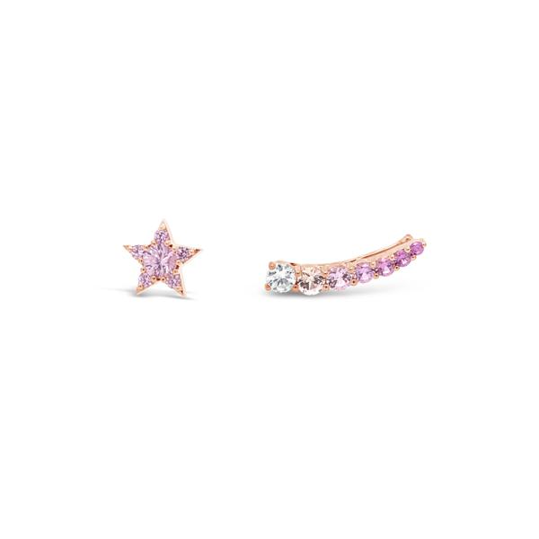 Pink Star Sapphires Gradient Rose Gold Climbers Earrings