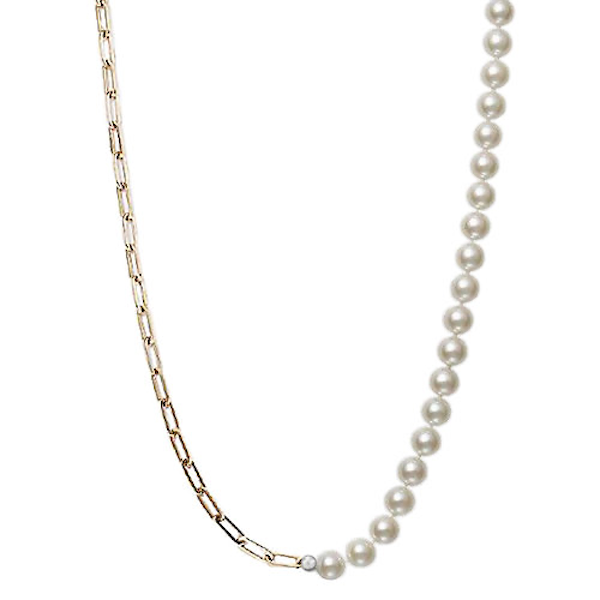 PAPER CLIP LINK CHAIN AND PEARL NECKLACE