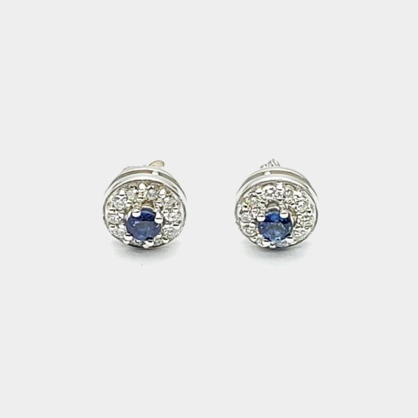 Blue Sapphire & Diamond Halo Earrings