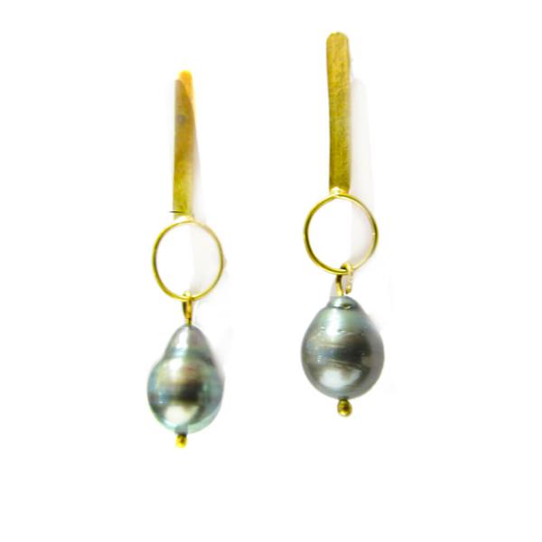 Grey Tahitian Pearls Drop 18K Gold Earrings