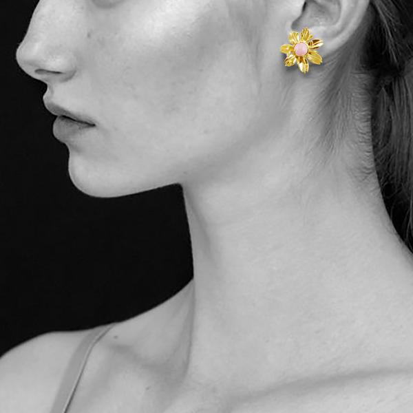 Moonlit Flower Earrings LRG_14KYG_Pink Opal