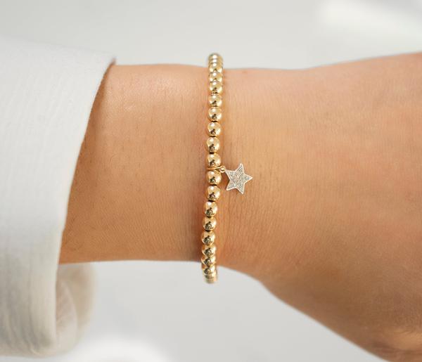 14k Gold and Diamond Star on a Gold-filled Beaded bracelet