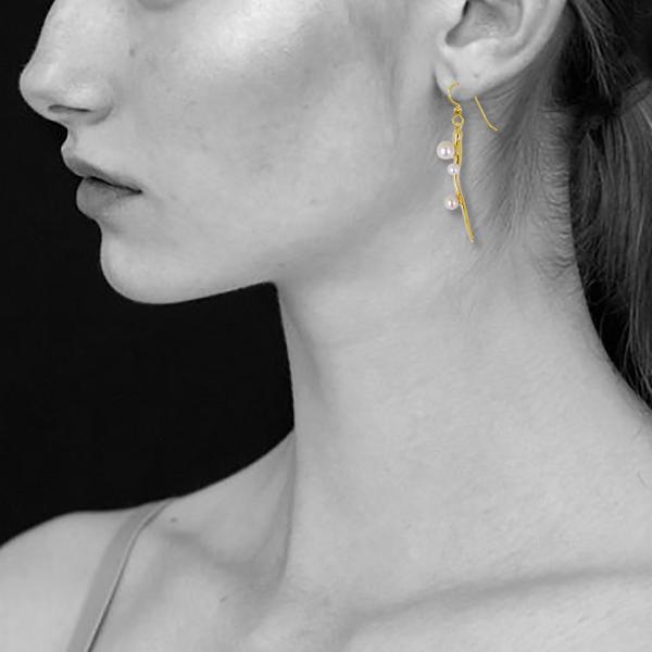 Pearly Vine Drop Earrings (Short)_14KYG