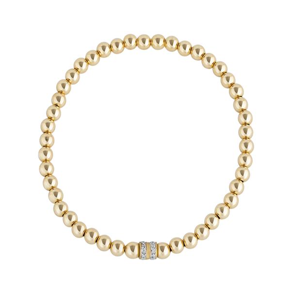 14k Gold And Diamond Double Rondel on a Gold-filled Beaded Bracelet