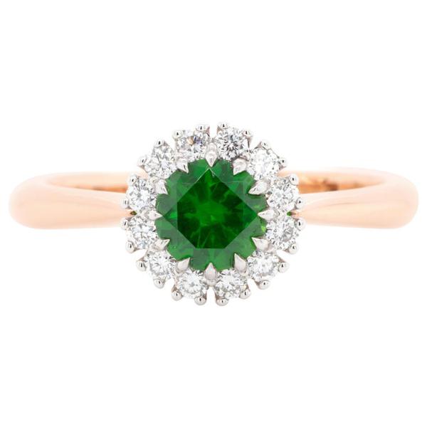 Russian Demantoid 18K Gold Diamond Engagement Wedding Ring