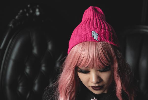 Vivid Pink | Ghostie Embroidered & Reversible Knit Beanie