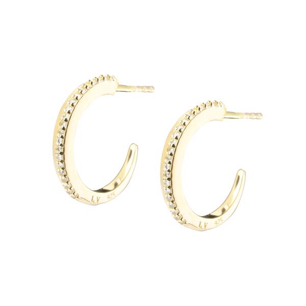One Side Stones Hoops Earrings - Gold Plated