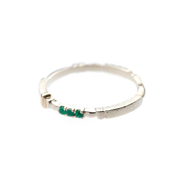 Stackable Asymmetrical White Gold & Emeralds Ring